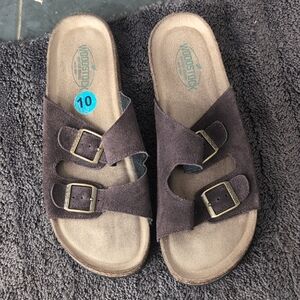 Brown Suede Double Strap Sandals